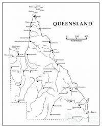 Map of Queensland indicating Aboriginal ration depots, compounds, missions and government settlements, 1890s-1940s, 2003