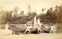 Native Troopers and boat, Lower Herbert River, early 1870s