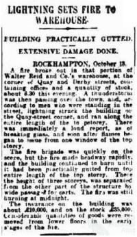 Fires at Walter Reid building Rockhampton, 1912-18