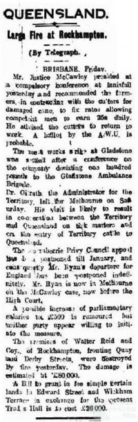 Fires at Walter Reid building Rockhampton, 1912-18