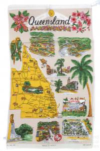 Tea-towel: Map of Queensland, c1950s