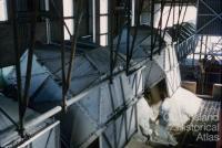 Unloading bulk sugar rail trucks, Mackay, 1958