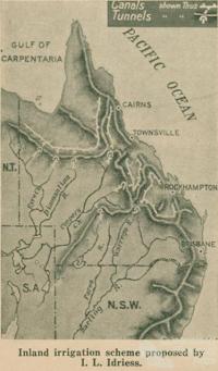 Inland irrigation scheme proposed by Ion Idriess, Walkabout, January 1947