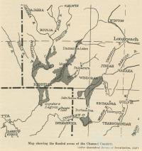 Map showing the flooded areas of the Channel Country, Walkabout, January 1952