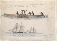 Native canoe and Possession Island, 1855 