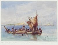 Pacific Ocean, a native canoe meeting strangers off the Murray Islands, 1845