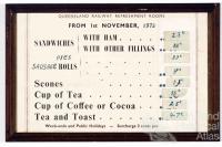 Queensland Railway Refreshment Rooms price list, 1972