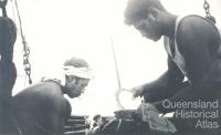 Cleaning pearl shell, c1950