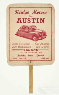 Advertising fan for Austin cars, c1950