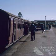 Suburban train with diesel engine and wooden carriages, Chelmer Station, 1972