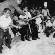 Cherbourg musician Angus Rabbitt (left) and others performing