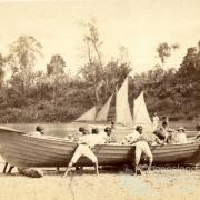 Native Troopers and boat, Lower Herbert River, early 1870s