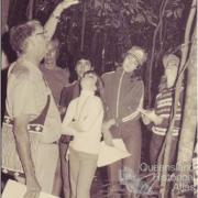 Len Webb and students at the opening of the Tully State High School Rainforest Reserve, 1982