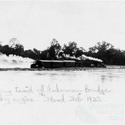 Train towed across Burdekin River at Inkerman sugar mill, 1922