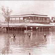 Swimming outside the Globe Hotel, Rockhampton, 1918