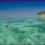 A snorkeller views the shallow corals at Heron Island, 1997 