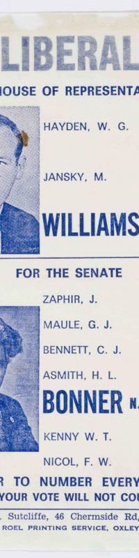 Neville Bonner election card, 1972