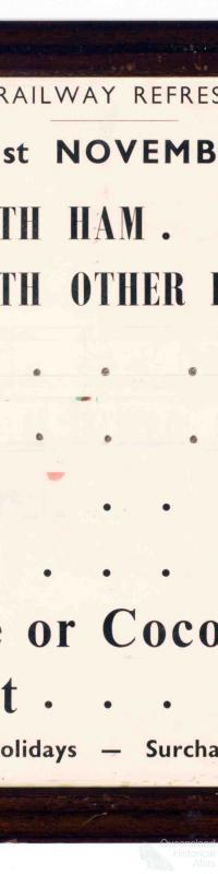 Queensland Railway Refreshment Rooms price list, 1972