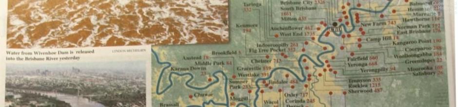 Brisbane suburbs already in flood and the number of properties already affected, 2011