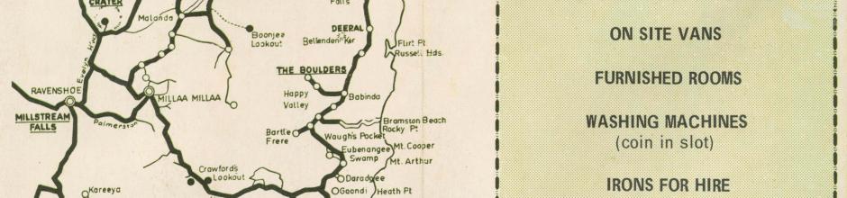 Tourist map of Cairns & Innisfail showing Paronella Park, 1953