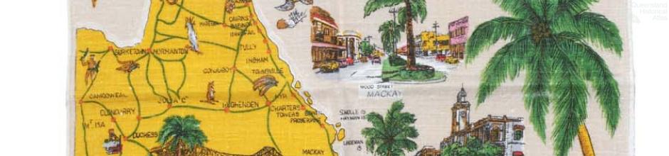 Tea-towel: Map of Queensland, c1950s