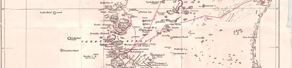Map of Torres Strait, showing route of pearl shell commission, 1908