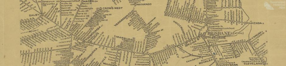 Travelling distance by rail from Brisbane Central, 1938